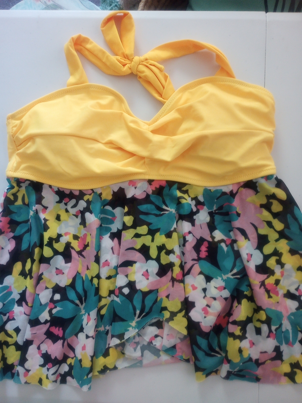 Yellow Halter Floral Swim Top